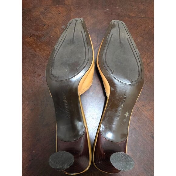 Naturalizer Tan Leather Mule Heels Buckle Detail & Green Insoles Size 8N - Picture 8 of 12